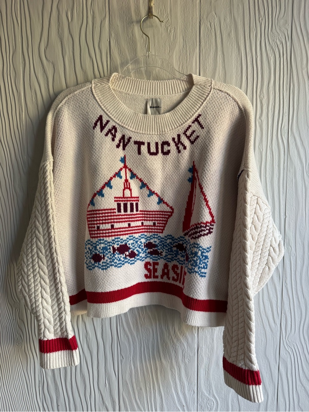 Maeve by Anthropologie Graphic Cable-Knit Sweater Seaside Nantucket Sz:S - Picture 2 of 14
